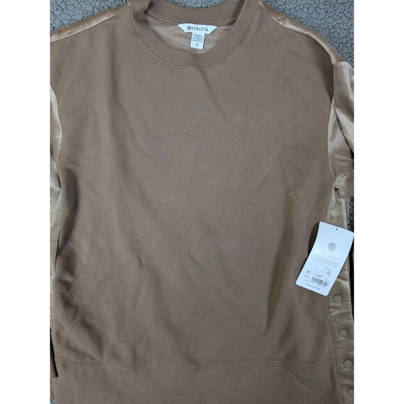 NWT ATHLETA Retroplush Velvet Crewneck Sweatshirt Side Snaps Brown Size Small - Picture 8 of 16